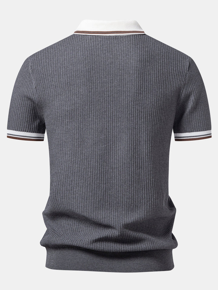 Contrast Trim Waffle Johnny Collar Knit Polo