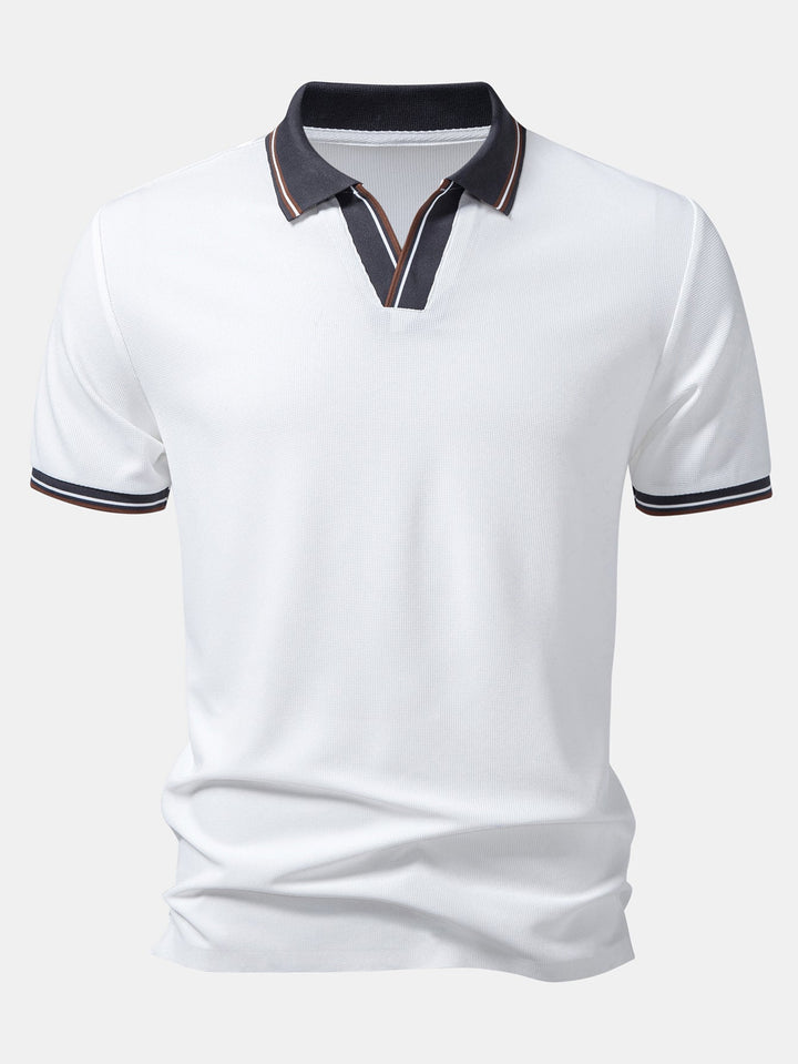 Contrast Trim Waffle Johnny Collar Polo