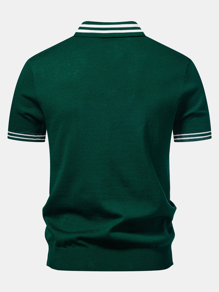 Contrast Trim Twisted Jacquard Knit Polo