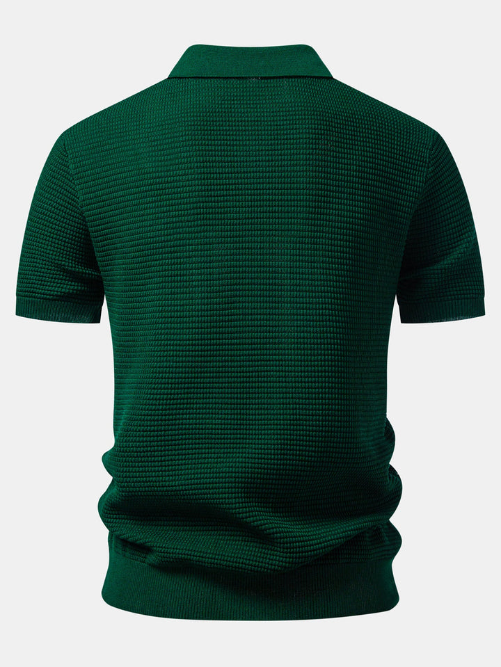 Contrast Waffle Zipper Knit Polo