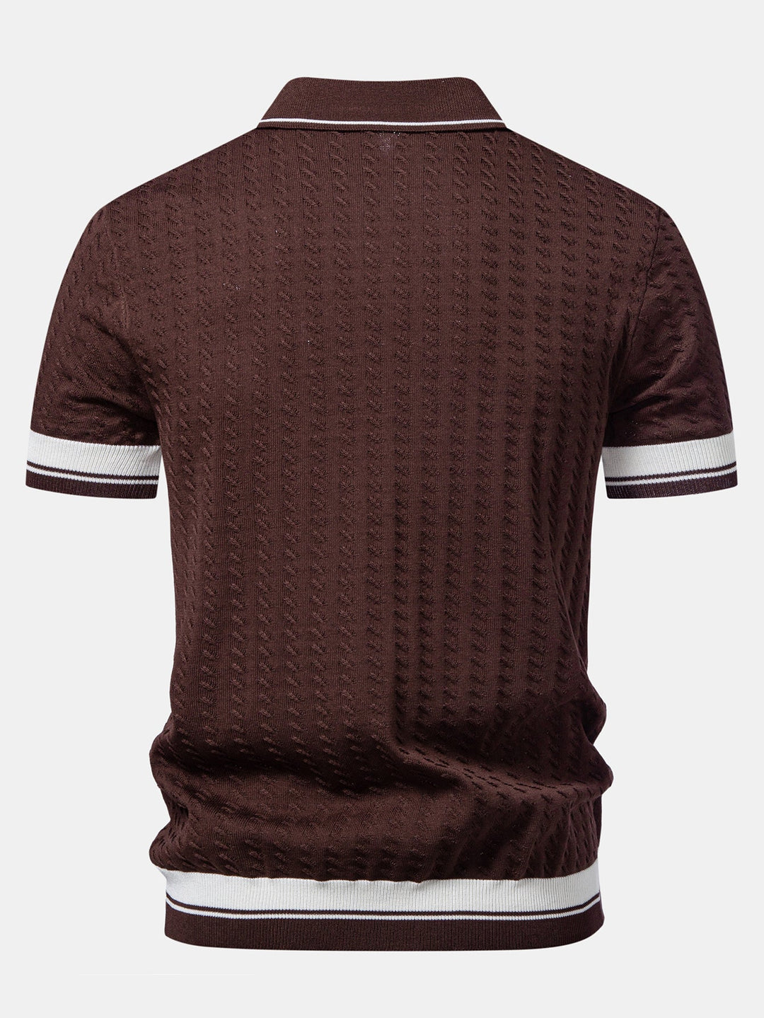 Contrast Trim Textured Johnny Collar Knit Polo
