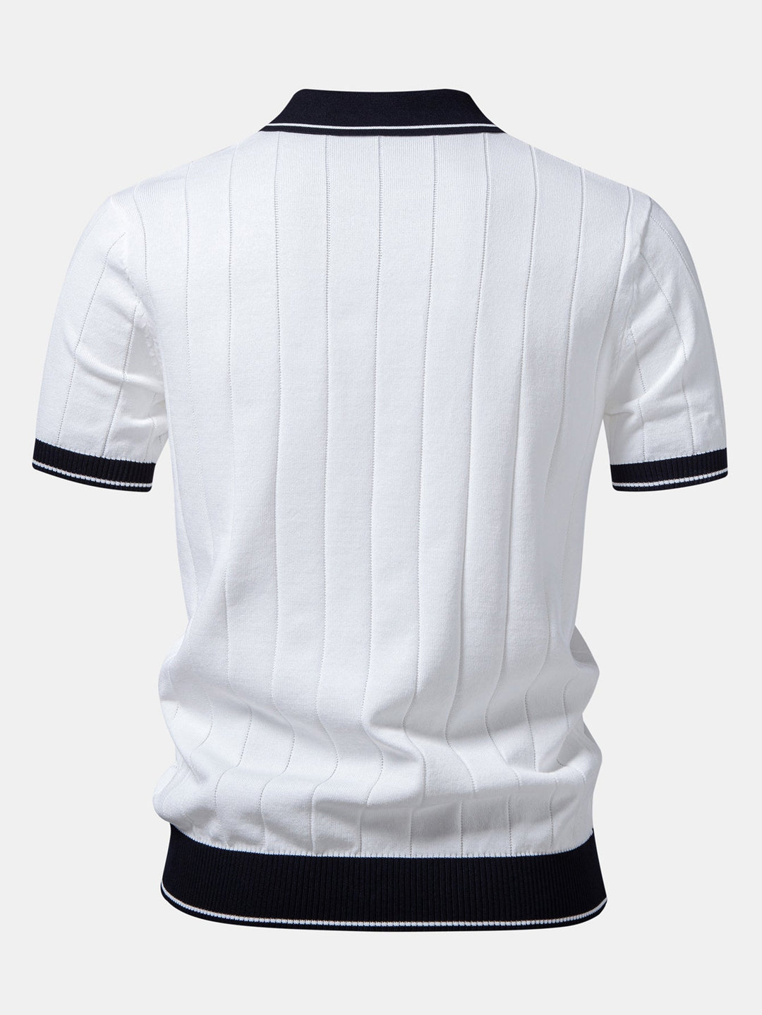 Contrast Trim Ribbed Johnny Collar Knit Polo
