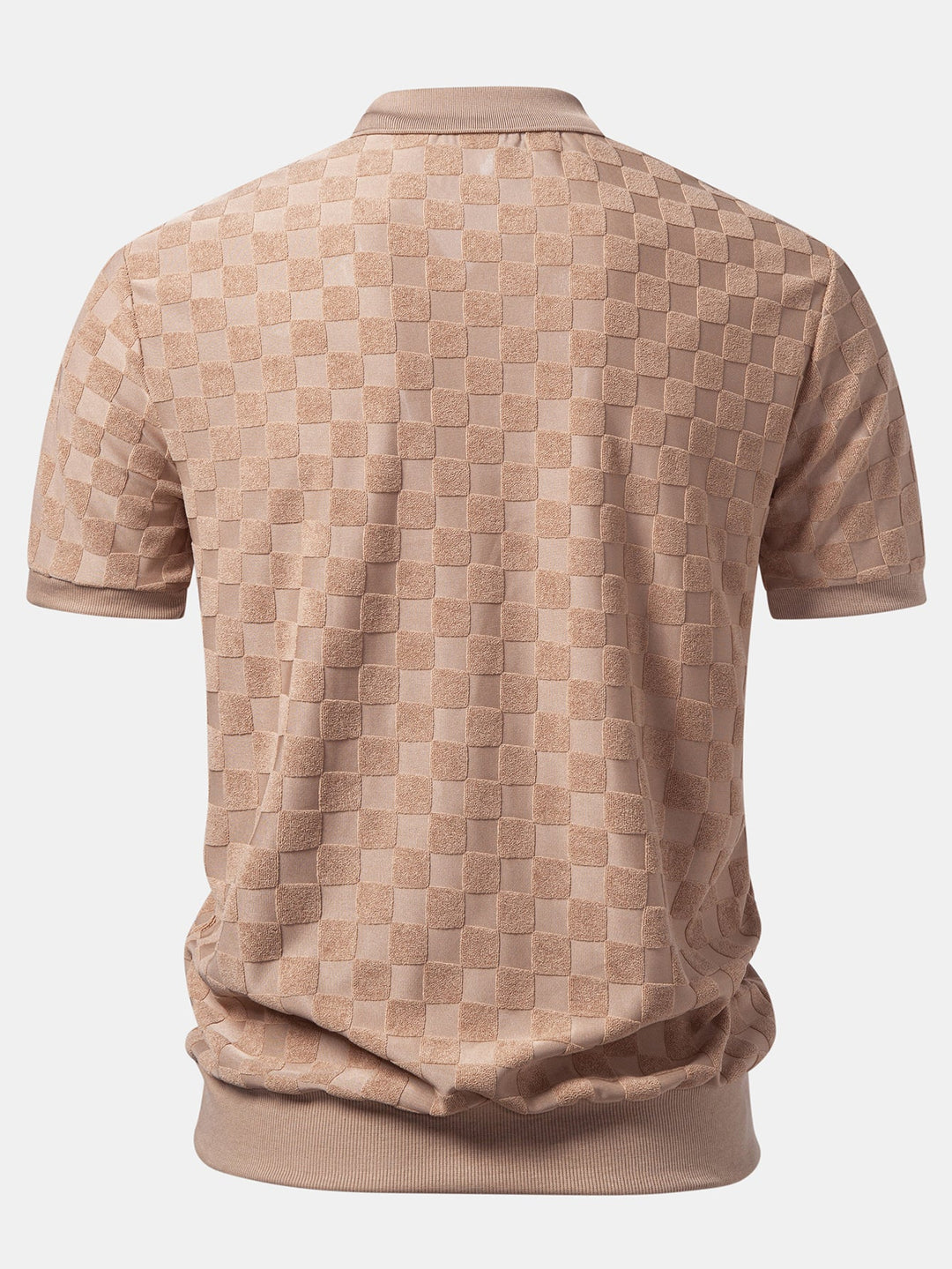 Checkerboard V-Neck Knit Polo