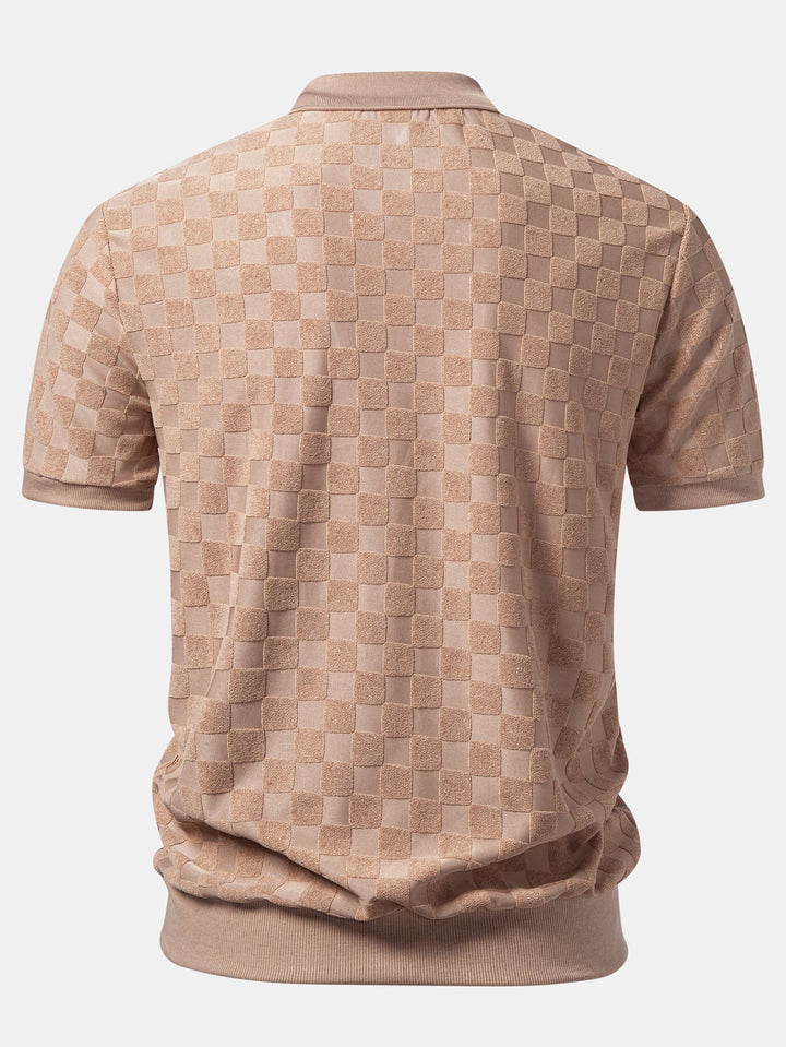 Checkerboard V-Neck Knit Polo
