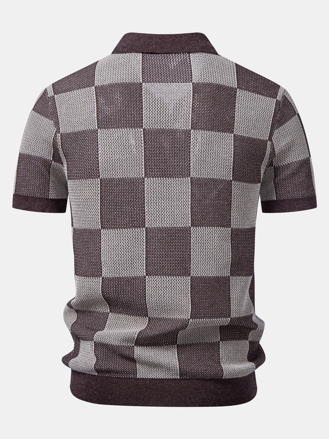 Checkerboard Crocheted Zipper Knit Polo