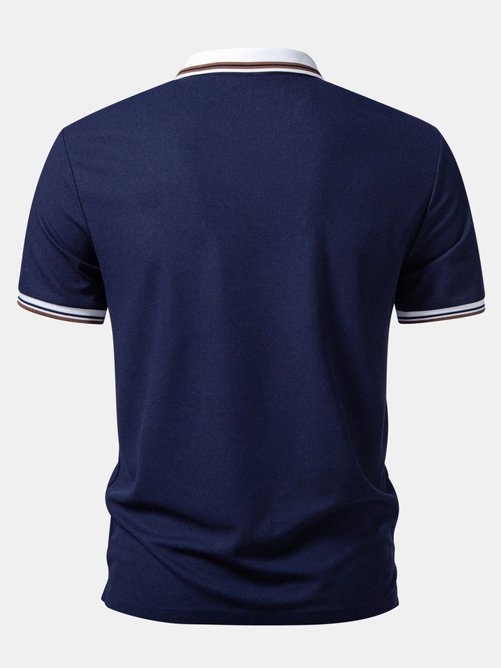 Contrast Trim Waffle Johnny Collar Polo