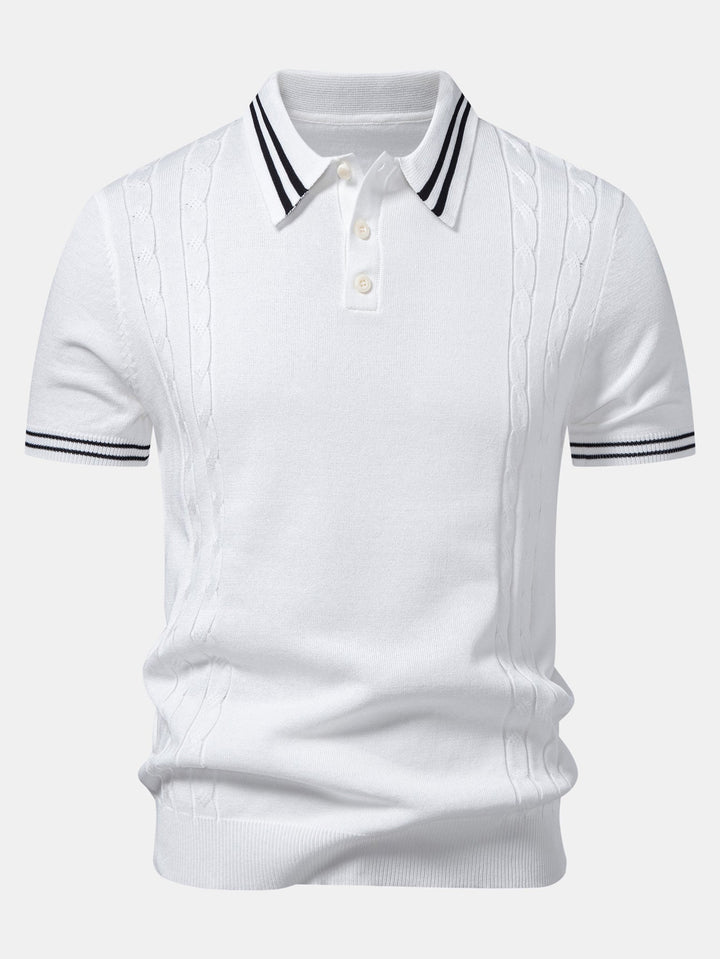 Contrast Trim Twisted Jacquard Knit Polo