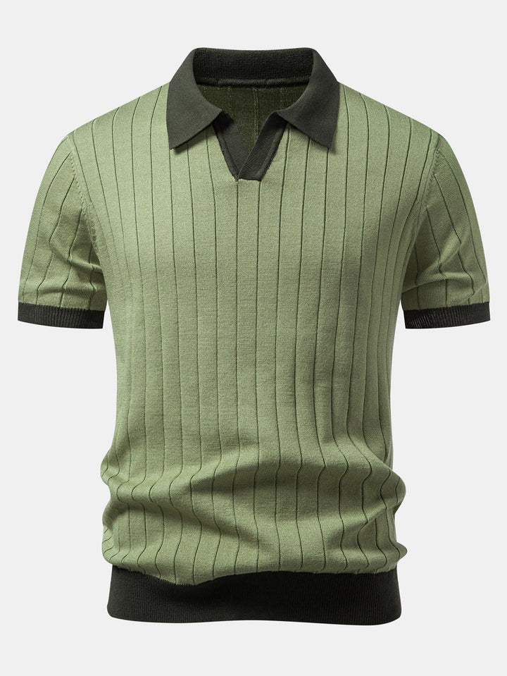 Contrast Trim Stripe Johnny Collar Polo