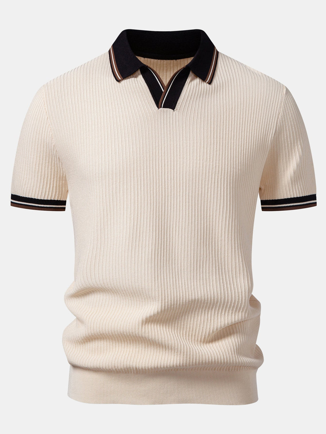 Contrast Trim Waffle Johnny Collar Knit Polo