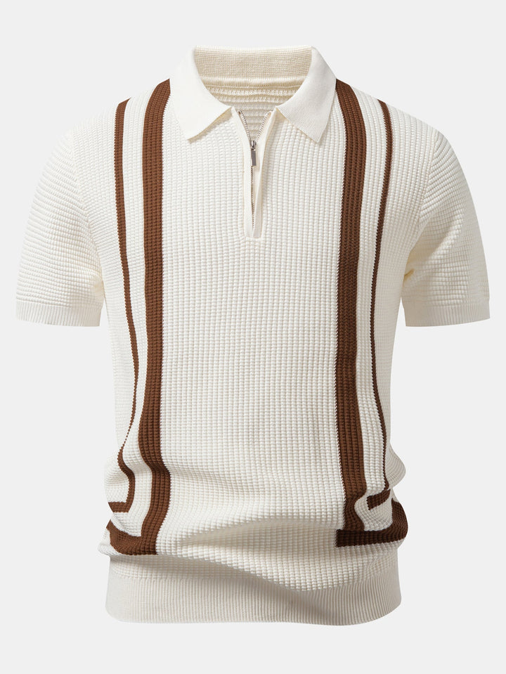 Contrast Waffle Zipper Knit Polo