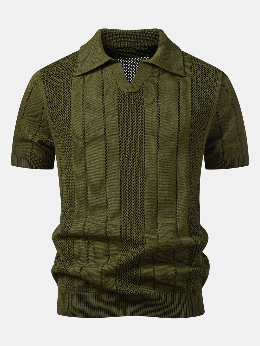 Johnny Collar Striped Open Knit Polo