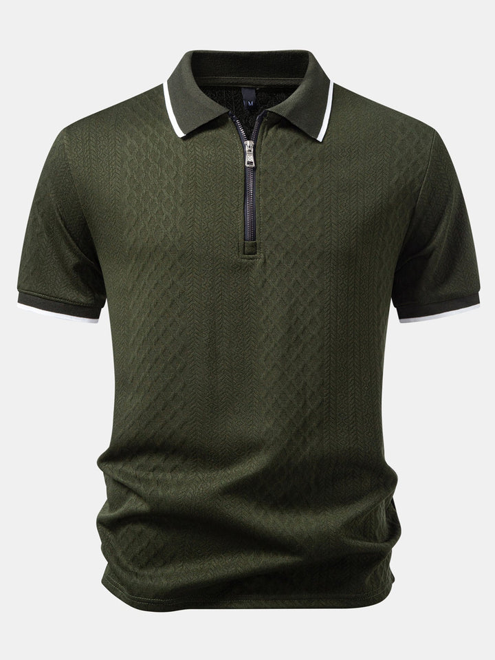 Geometric Jacquard Zipper Polo