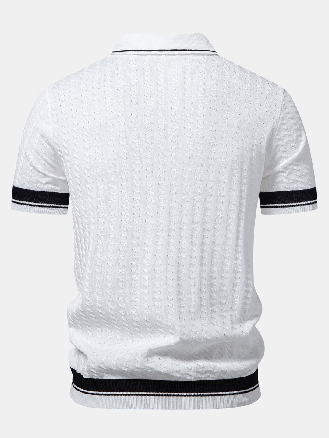 Contrast Trim Textured Johnny Collar Knit Polo