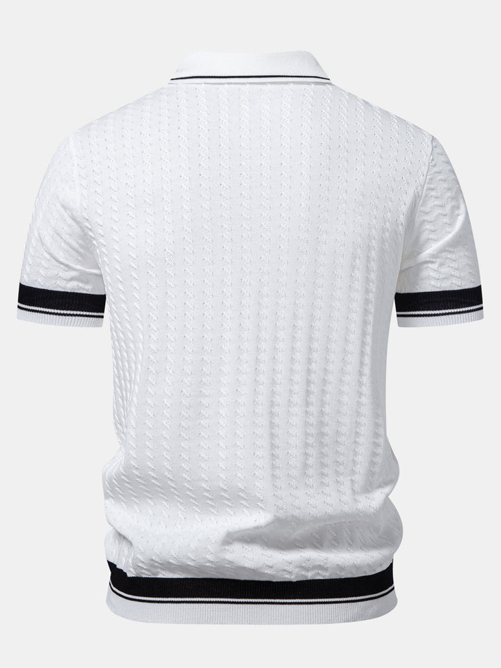 Contrast Trim Textured Johnny Collar Knit Polo