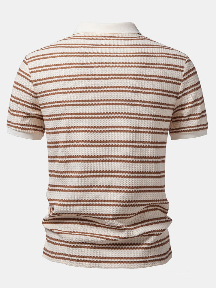 Stripe Waffle Johnny Collar Polo