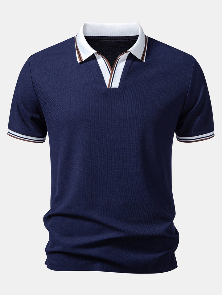Contrast Trim Waffle Johnny Collar Polo