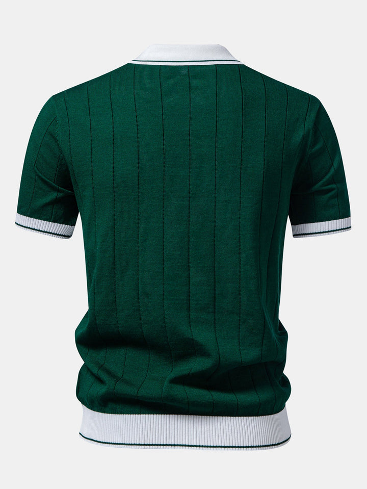 Contrast Trim Ribbed Johnny Collar Knit Polo