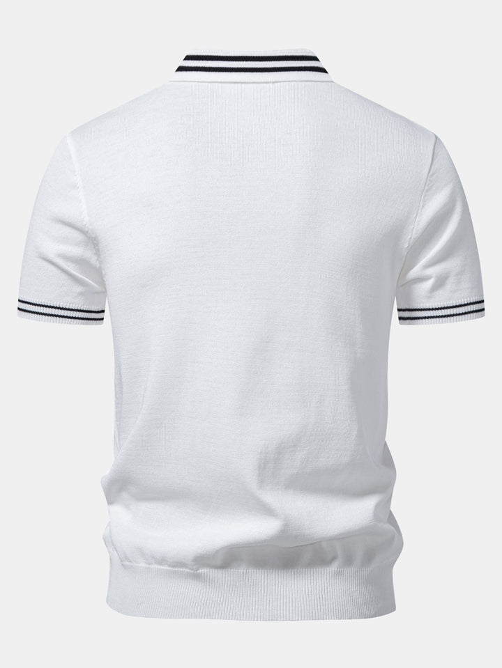 Contrast Trim Twisted Jacquard Knit Polo