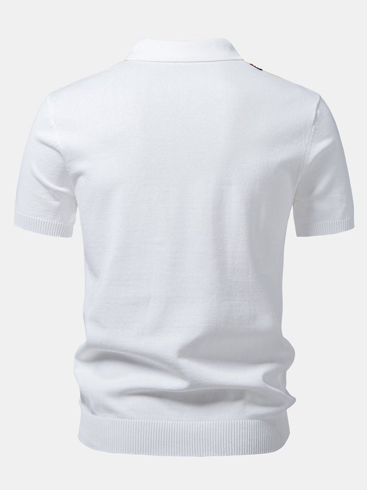 Contrast Striped Geometric zipper Knit Polo