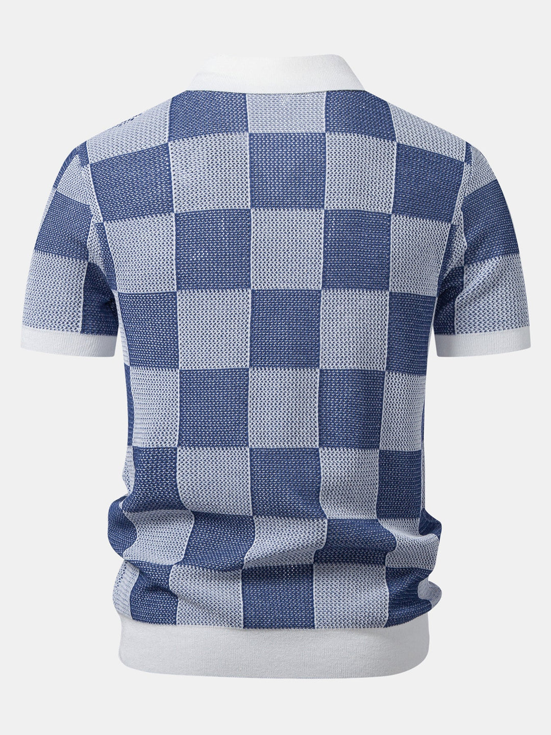 Checkerboard Crocheted Zipper Knit Polo