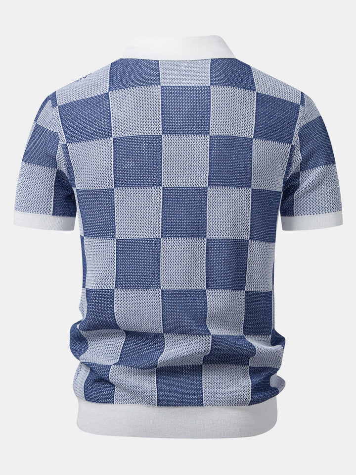 Checkerboard Crocheted Zipper Knit Polo