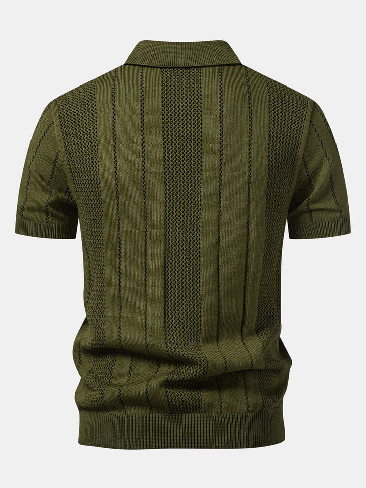 Johnny Collar Striped Open Knit Polo