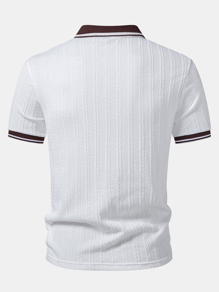Wheat Ear Jacquard Zipper Knit Polo