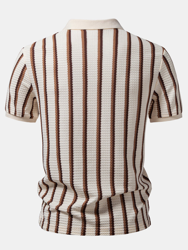 Waffle Stripe Johnny Collar Polo