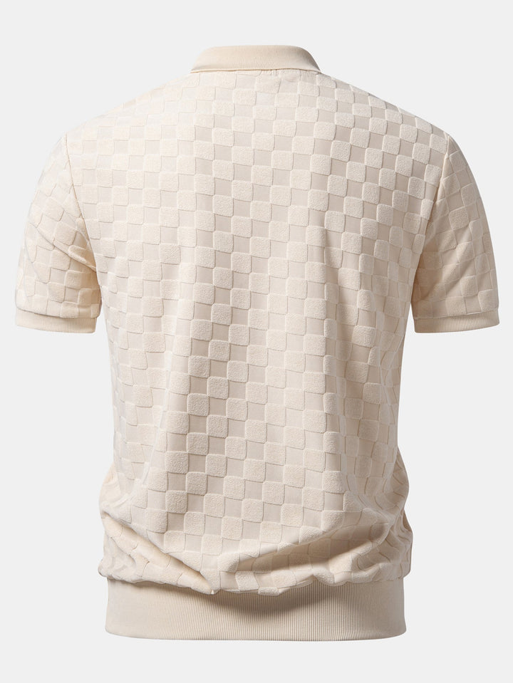 Checkerboard V-Neck Knit Polo