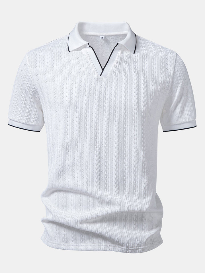 Geometric Jacquard Johnny Collar Polo & Slim Fit Tapered Trousers