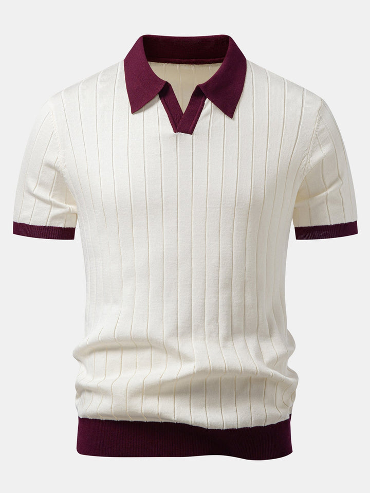 Contrast Trim Stripe Johnny Collar Polo