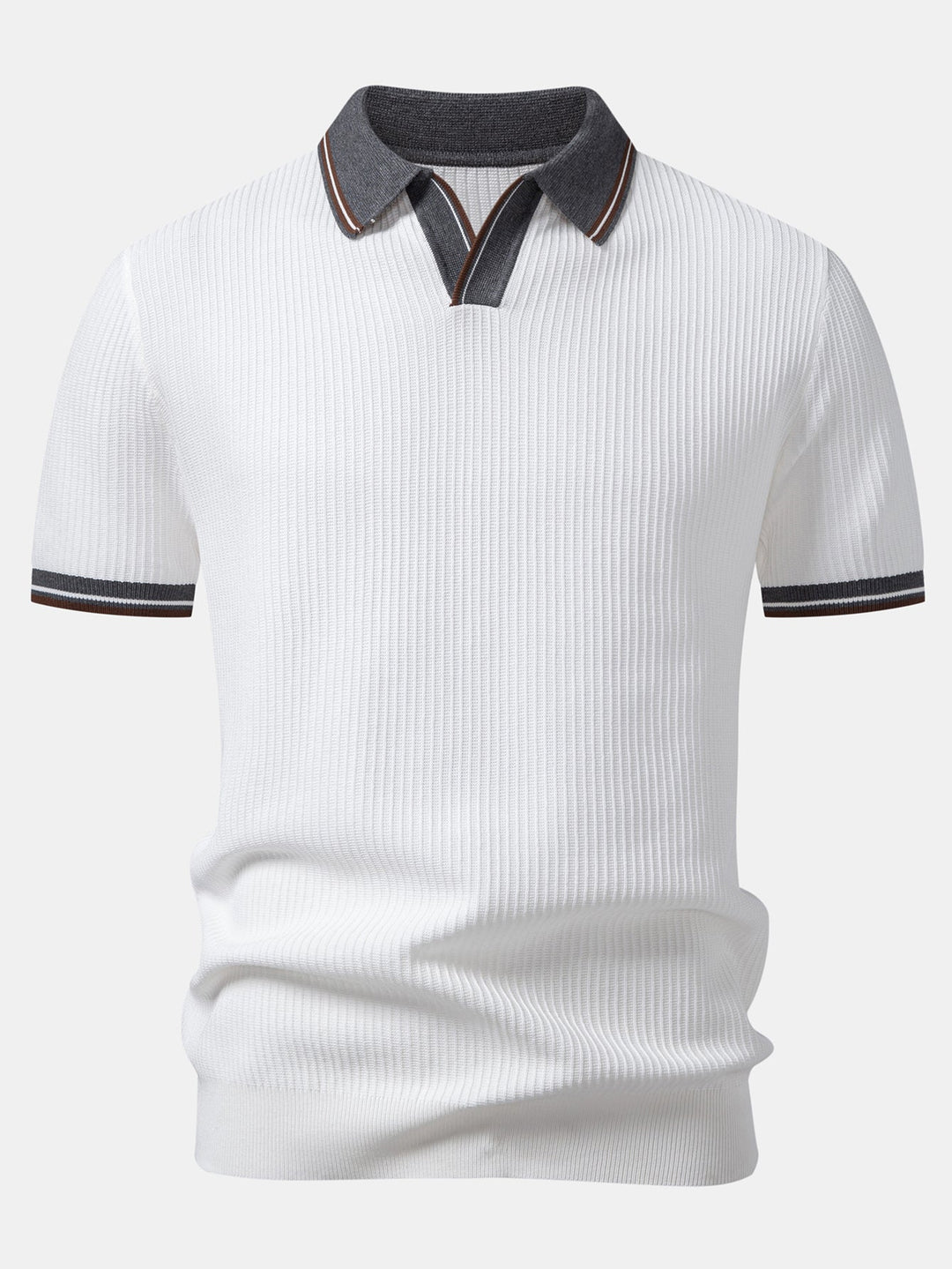 Contrast Trim Waffle Johnny Collar Knit Polo