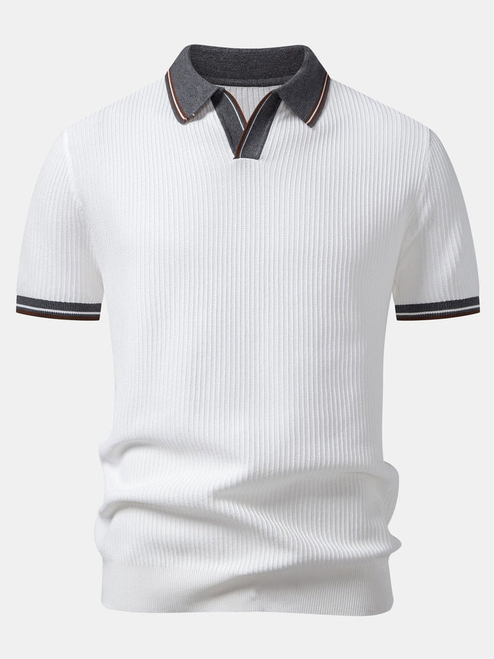 Contrast Trim Waffle Johnny Collar Knit Polo