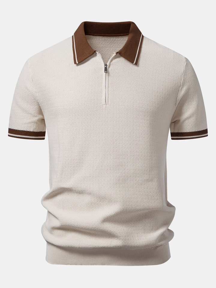 Contrast Zipper Knit Polo & Slim Fit Tapered Trousers