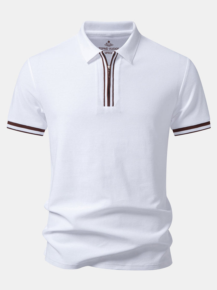 Contrast Trim Zipper Polo