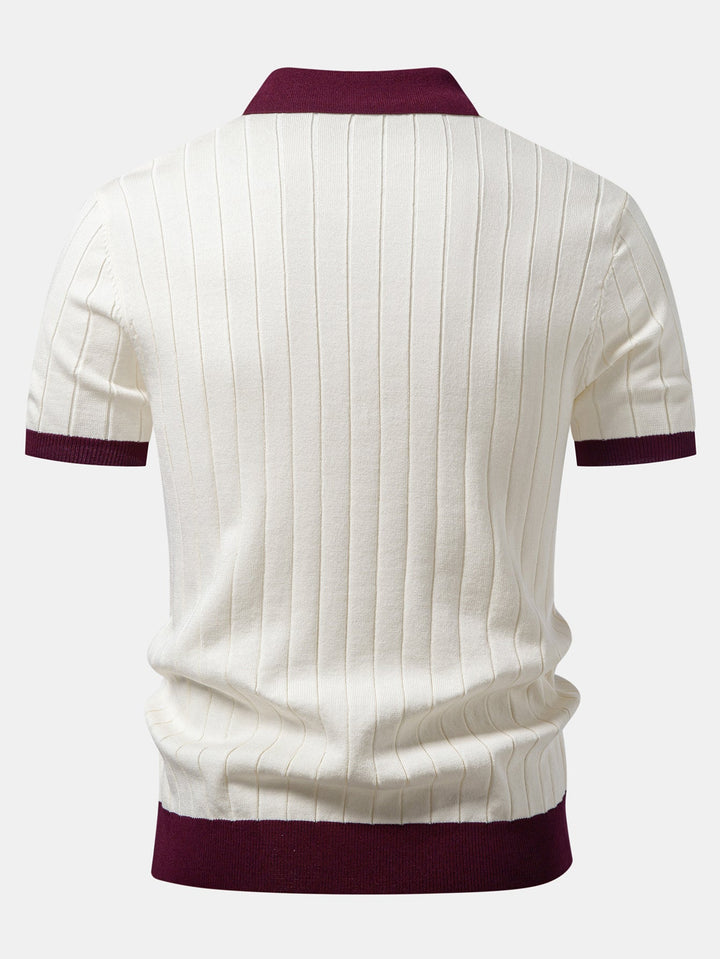 Contrast Trim Stripe Johnny Collar Polo