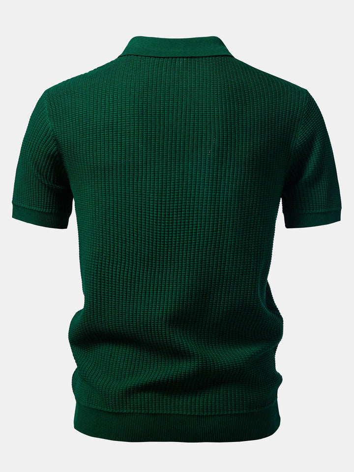 Stripe Johnny Collar Knit Polo & Straight Leg Ribbed Pants