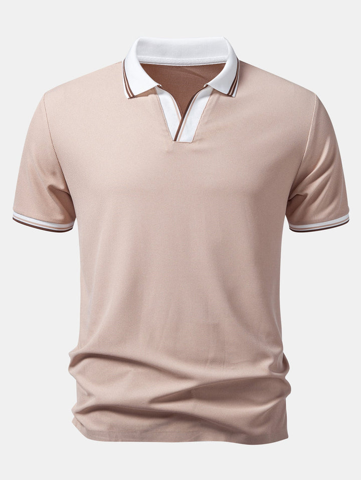 Contrast Trim Waffle Johnny Collar Polo