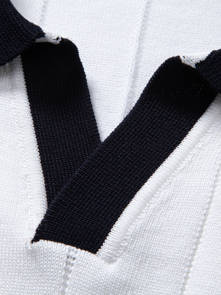 Contrast Trim Ribbed Johnny Collar Knit Polo