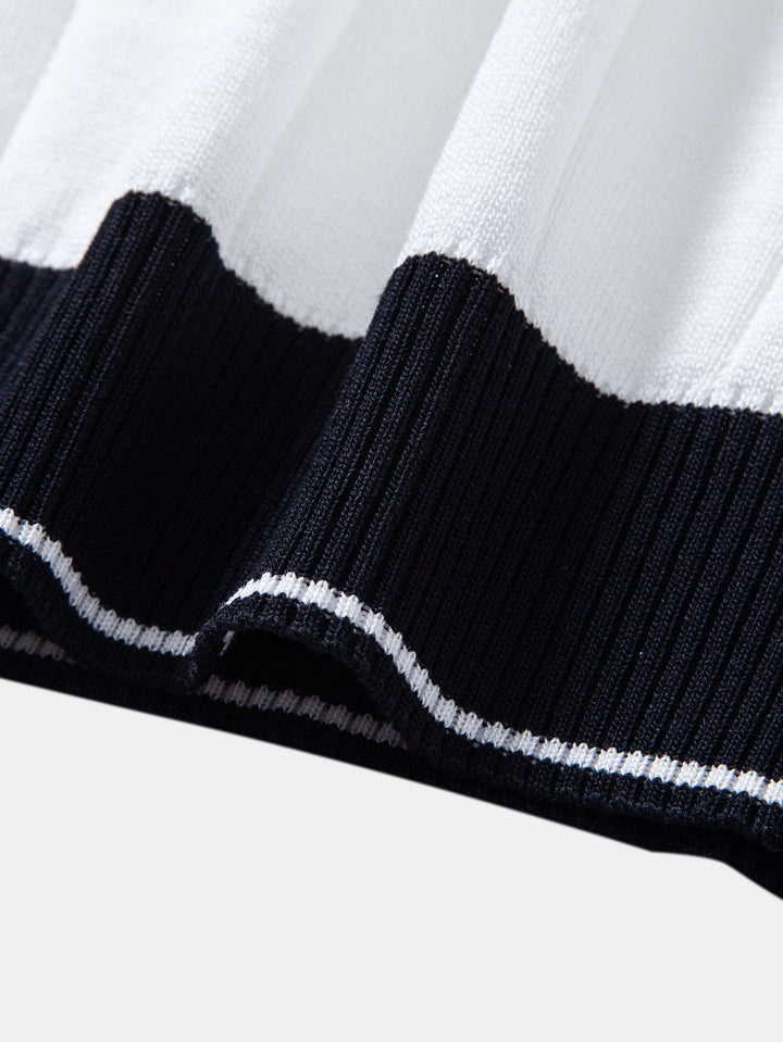 Contrast Trim Ribbed Johnny Collar Knit Polo