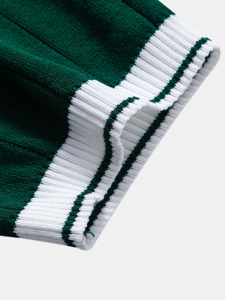 Contrast Trim Ribbed Johnny Collar Knit Polo
