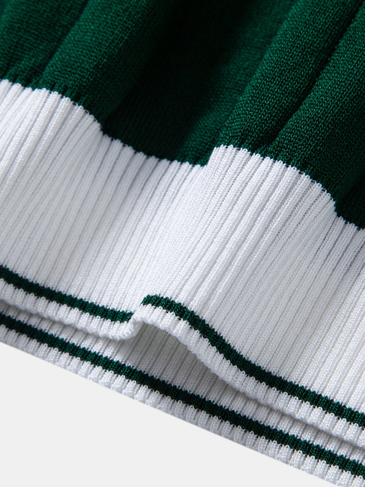 Contrast Trim Ribbed Johnny Collar Knit Polo