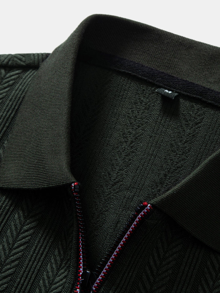 Textured Zipper Polo