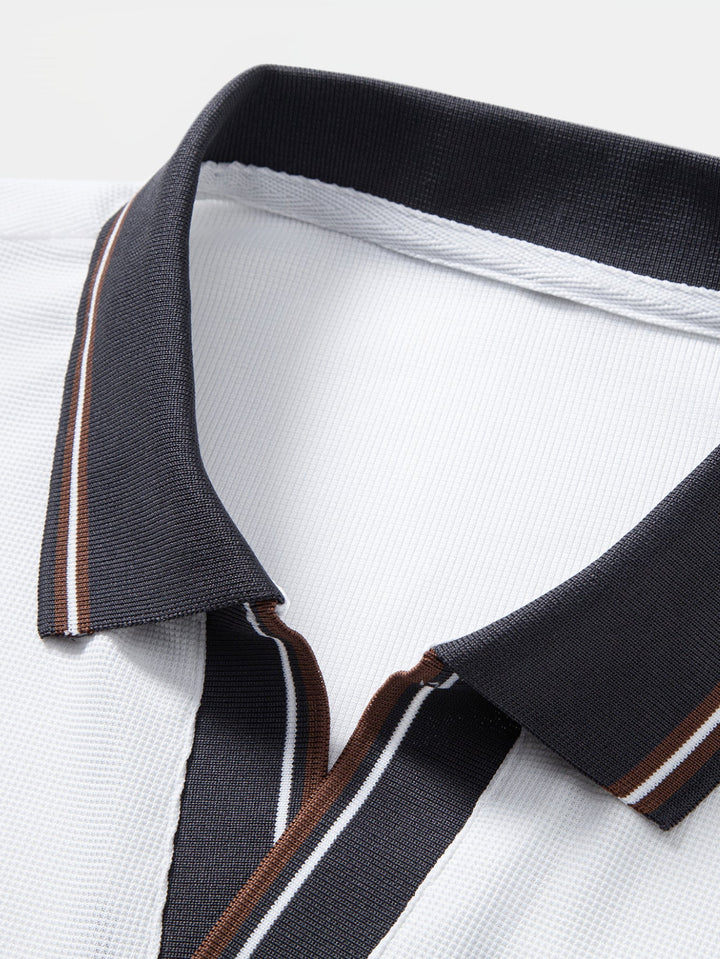 Contrast Trim Waffle Johnny Collar Polo