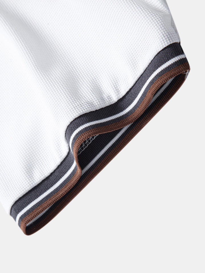 Contrast Trim Waffle Johnny Collar Polo