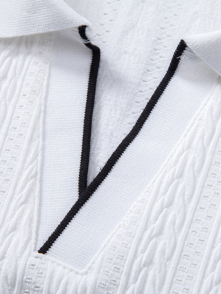 Geometric Jacquard Johnny Collar Polo