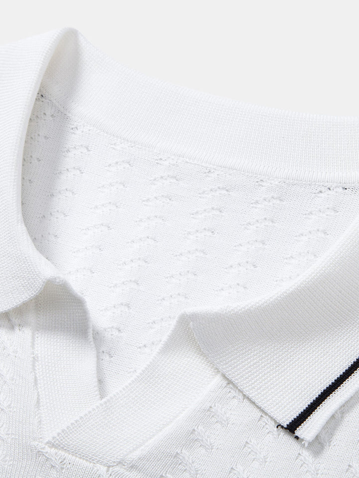 Contrast Trim Textured Johnny Collar Knit Polo