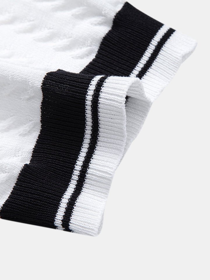 Contrast Trim Textured Johnny Collar Knit Polo