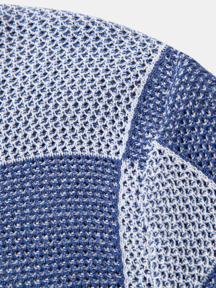 Checkerboard Crocheted Zipper Knit Polo