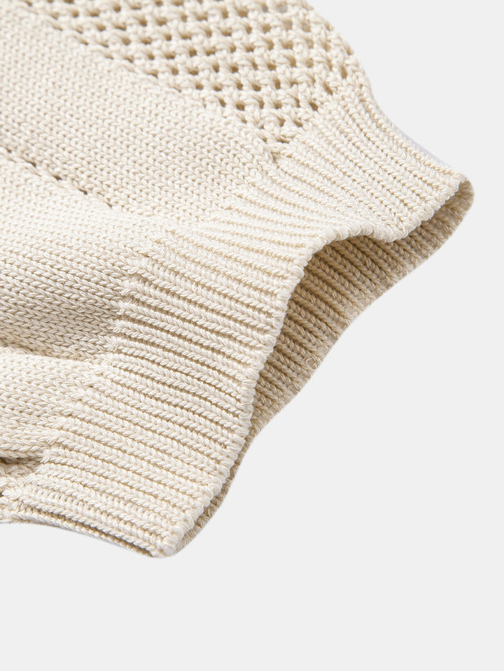 Johnny Collar Striped Open Knit Polo